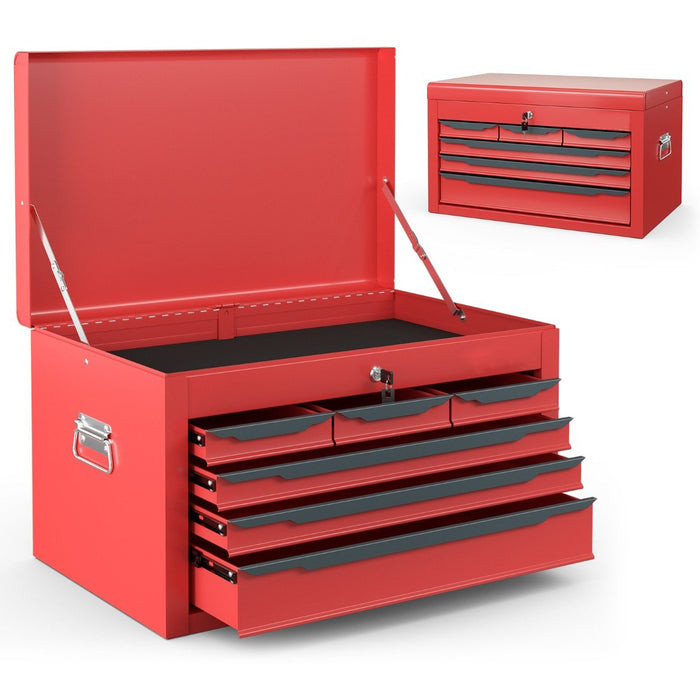 Steel Tool Box Chest Case with 6 Drawers Top Storage Automatic Lock-