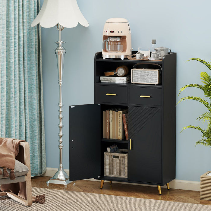 Storage Cabinet with 2 Drawers and 2 Doors-Black