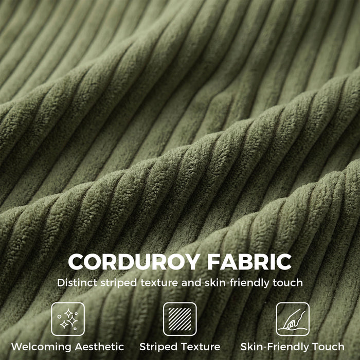 HOMCOM 3 Seater Sofa with Wide Seat, Corduroy Fabric Couch with Deep Seat, Spring Cushion, Green
