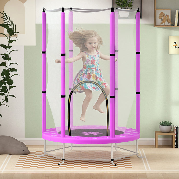 AIYAPLAY 4.6FT Toddler Trampoline w/ Safety Enclosure Net, for Indoor Outdoor Use, Ages 3-6 Years, Octopus Pattern - Purple