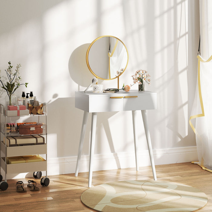 HOMCOM Dressing Table with Round Mirror - White
