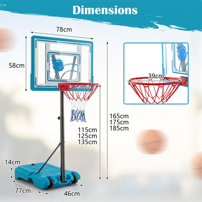Swimming Pool Basketball Hoop Adjustable with Fillable Base and Wheels-