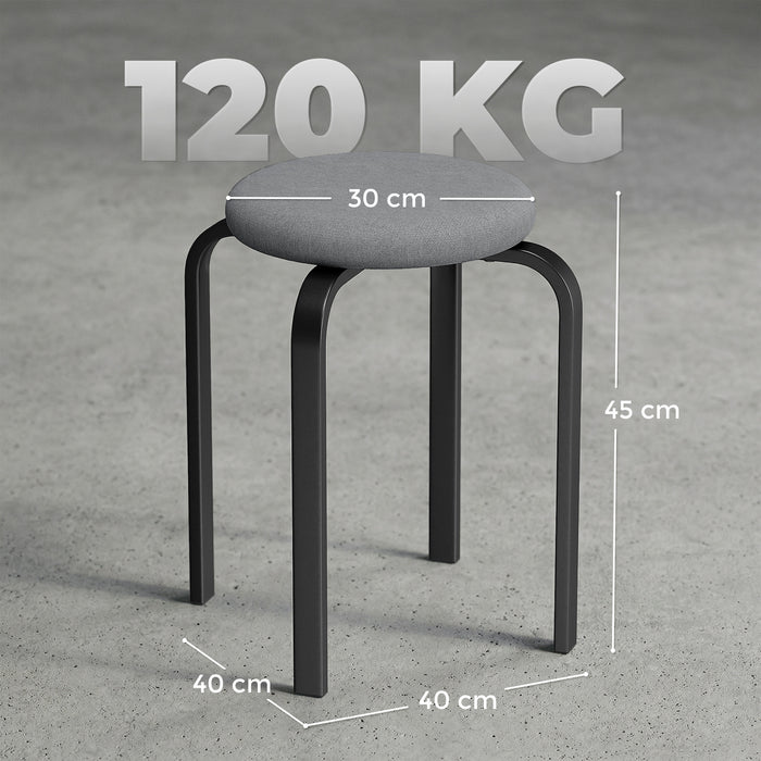 HOMCOM Stackable Stools Modern Cushioned Round Backless Stools Set of 4 Kitchen Dining Room Dark Grey