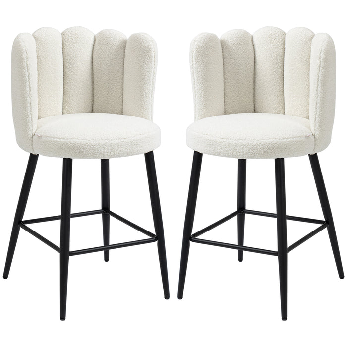 Modern Faux Cashmere Bar Stools Set of 2 - Breakfast Bar Chairs with Steel Base, Footrest, and Back Support, Cream - Ideal for Kitchen Island and Home Bar Seating