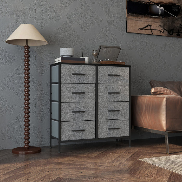 HOMCOM Fabric Chest of Drawers, Industrial Storage Bedroom Dresser with 8 Fabric Drawers, Steel Frame and Wooden Top for Nursery, Living Room, Hallway, Black