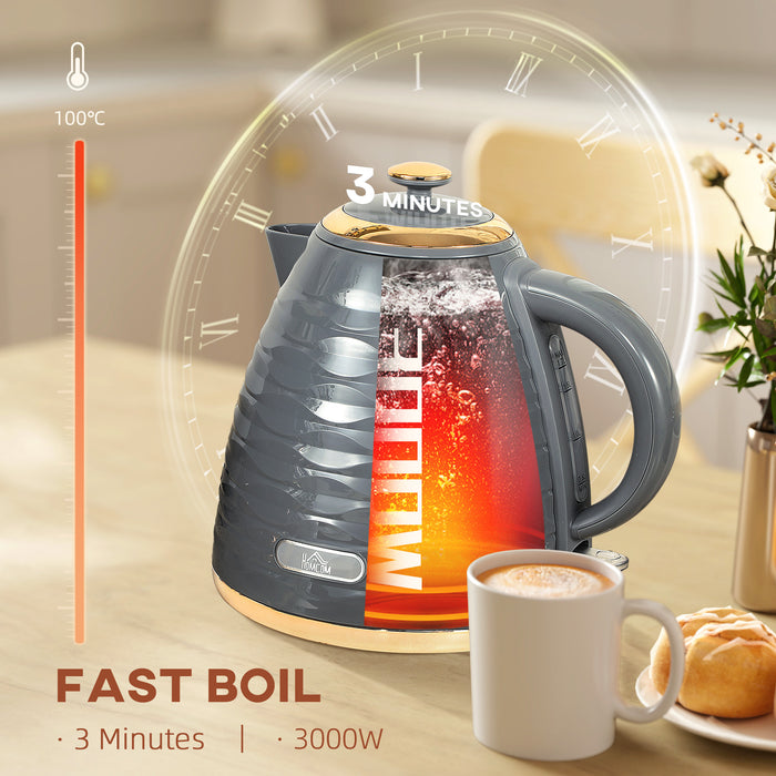 HOMCOM Electric Kettle, 1.7L, Fast Boil, 3kW Water Kettle with Removable Washable Anti-scale Filter, Auto Shut-off, 360° Swivel, BPA Free, Grey Water Ripple Texture