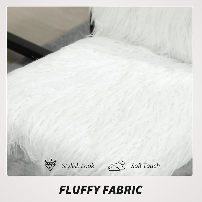 HOMCOM Plush Office Desk Chair, Modern Armless Swivel Vanity Chair with Adjustable Height for Home Office, Bedroom, Living Room, White