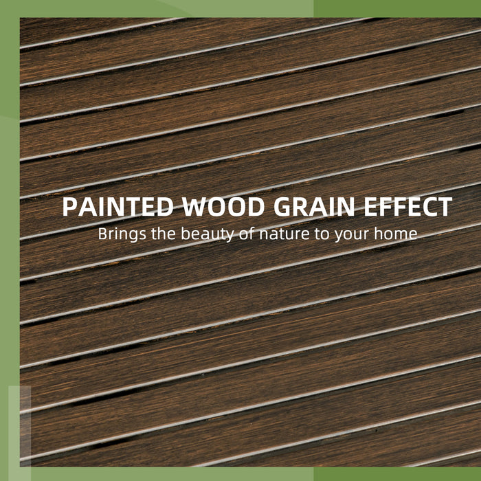 Outsunny Φ66cm Garden Side Table, Round Bistro Coffee Table, Outdoor Patio Table with Steel Frame and Slat Tabletop for Balcony and Porch, Brown Wood Grain