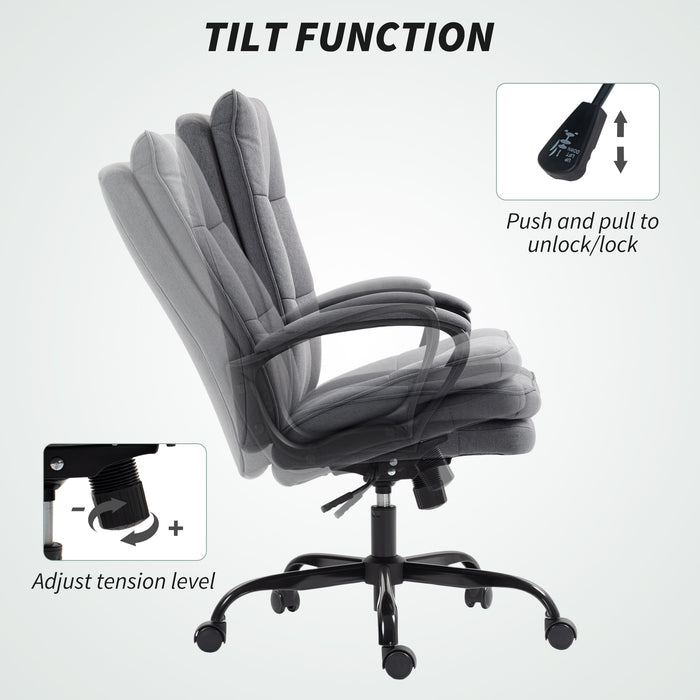 HOMCOM Double Padded Linen-Look Office Chair - Charcoal Grey