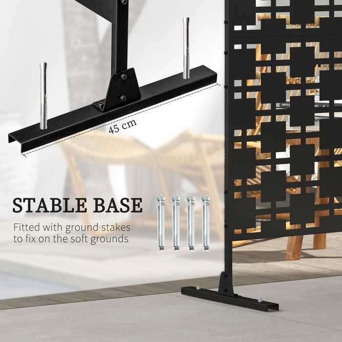 Outsunny Metal Decorative Privacy Screen Outdoor Divider, Black Grid | Aosom UK