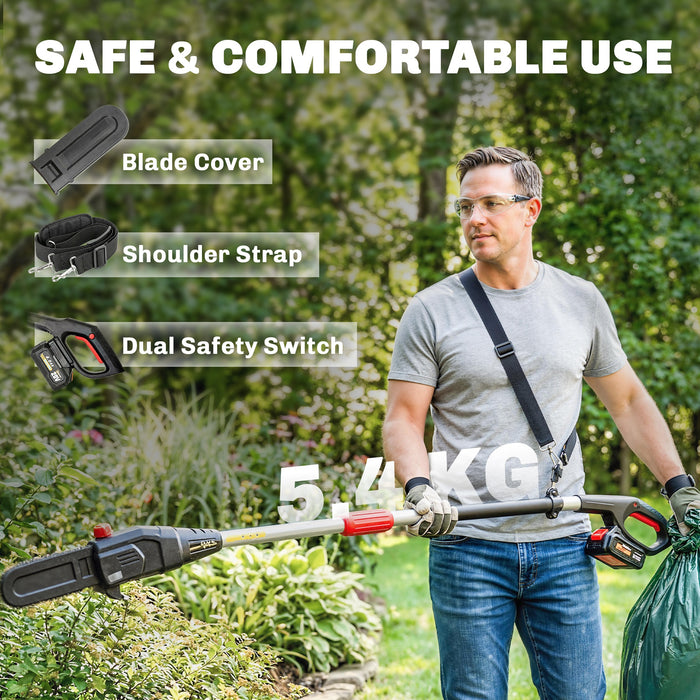 Outsunny 18V 8" Cordless Pole Chainsaw, 1.94m/2.56m Electric Chainsaw with 2 x 4.0Ah Batteries, Charger, Auto Lubrication