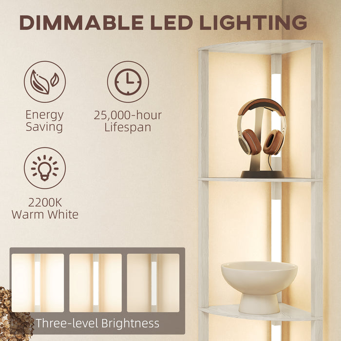 HOMCOM Corner Floor Lamp for Living Room Bedroom with Dimmable Warm White LED Light, Modern Tall Standing Lamp, Oak