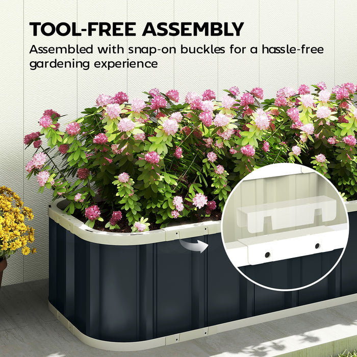 Outsunny Galvanised Raised Garden Bed, 5 x 2 x 1 ft Metal Planter with Gloves and Folded Edging, Dark Grey