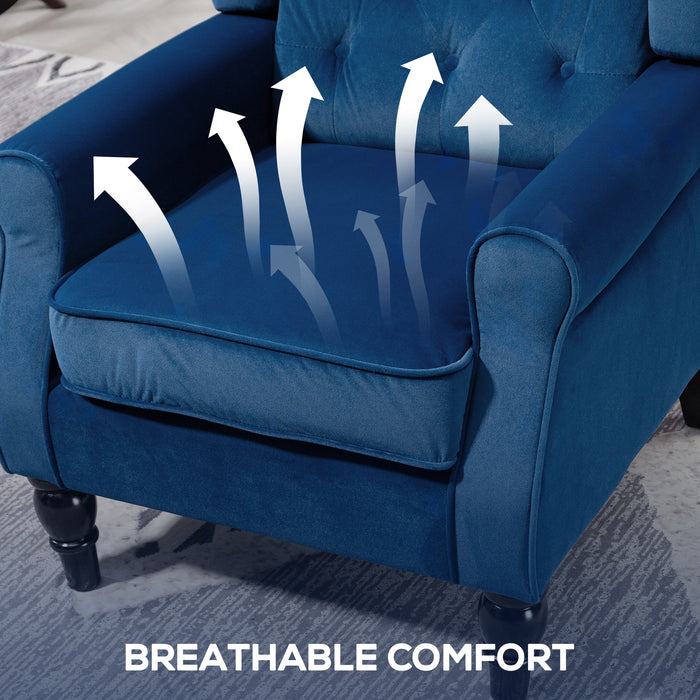 HOMCOM Wingback Accent Chair, Retro Upholstered Button Tufted Occasional Chair for Living Room and Bedroom, Blue