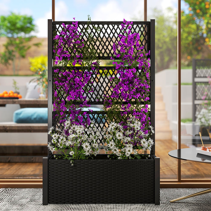 Outsunny Garden Planter Box with Trellis, Liner for Climbing Plants, Vegetables, Flowers, 90 x 35 x 148 cm, Charcoal Grey