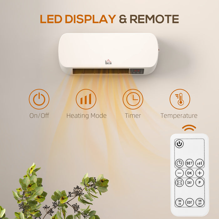 HOMCOM 2000W PTC On-Wall Heater, 10-49°C Temperature - White | Aosom UK