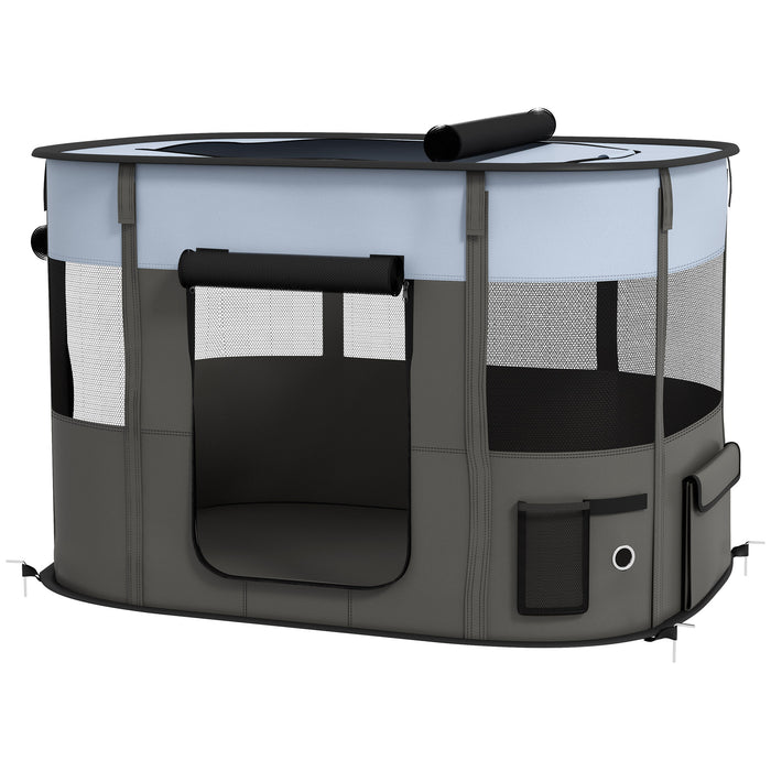 Foldable Pet Playpen and Carrying Case - Indoor/Outdoor Portable Dog Enclosure, Grey - Perfect for Travel and Home Use