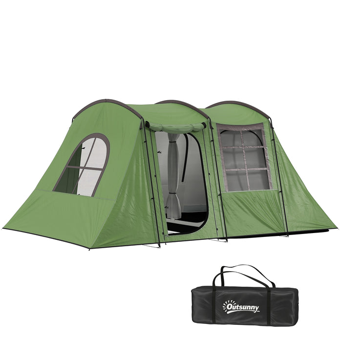 Outsunny 3-4 Man Tunnel Tent, Family Camping Tent with Porch, Bedroom and Living Area, Sewn in Groundsheet, 3000mm Waterproof, Portable with Bag for Hiking, Festival, Backpacking, Green
