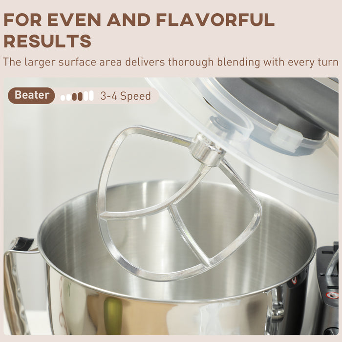HOMCOM 1300W Kitchen Stand Mixer, with Accessories - Silver