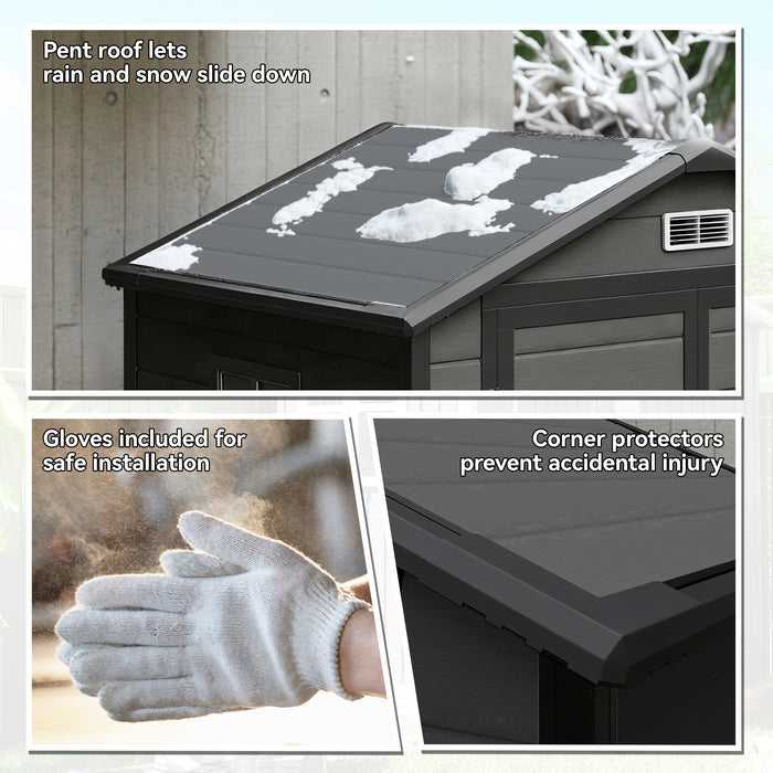 Outsunny 6'x4.5' Garden Storage Shed, Lockable Garden Shed with Double Doors, Window, Vent and Plastic Roof, Dark Grey