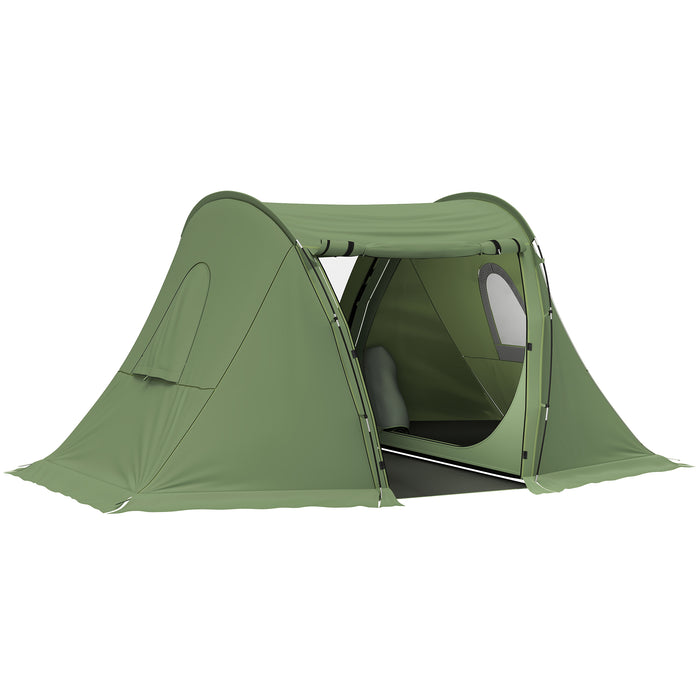 Outsunny 3 Man Camping Tent with Living Area and 2 Bedrooms, 3000mm Waterproof Family Tent with Sewn-in Groundsheet, Portable with Bag for Hiking, Festival, Backpacking, Green