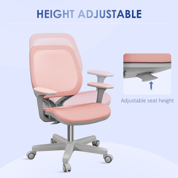 Vinsetto Office Chair, Breathable Mesh Swivel Desk Chair with Adjustable Height and  360° Swivel Security Wheels for Home Office, Study, Pink