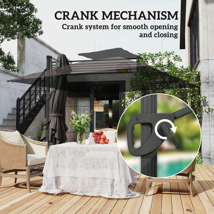 Outsunny 3.5x3 m Garden Cantilever Parasol with Solar LED Lights and Centre Light, Aluminium Large Square Patio Umbrella, UPF50+ Hanging Sun Shade with Cross Base, Crank Handle and Tilt, Grey