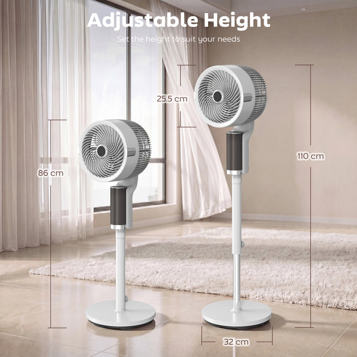 HOMCOM 20 dB Silent Standing Fan for Bedroom, 44" Pedestal Fan with 90° Oscillating, 8 Speeds and LED Light, White