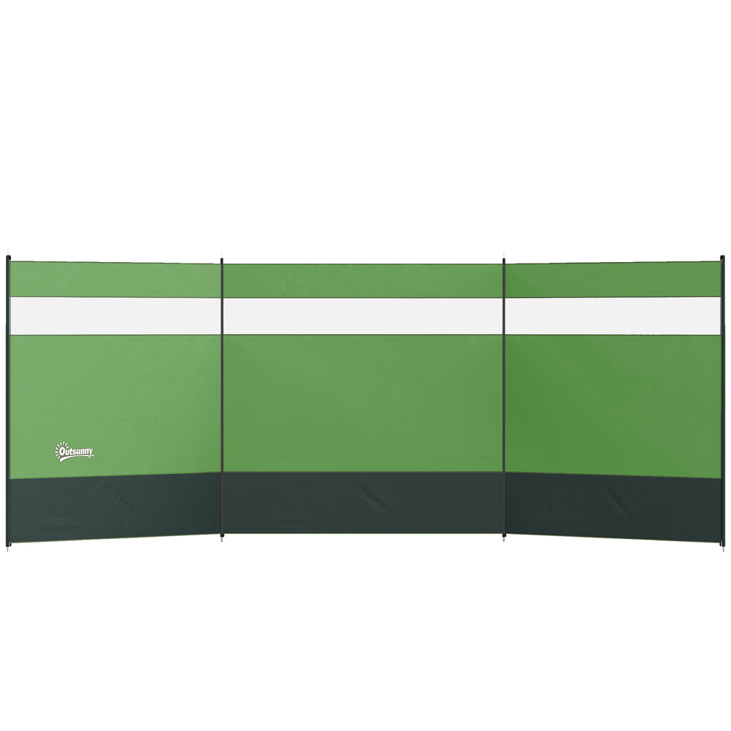 Outsunny Camping Windbreaker with Clear Windows, Carry Bag and Steel Poles, for Beach Caravan Campervan, 440 x 140cm, Army Green