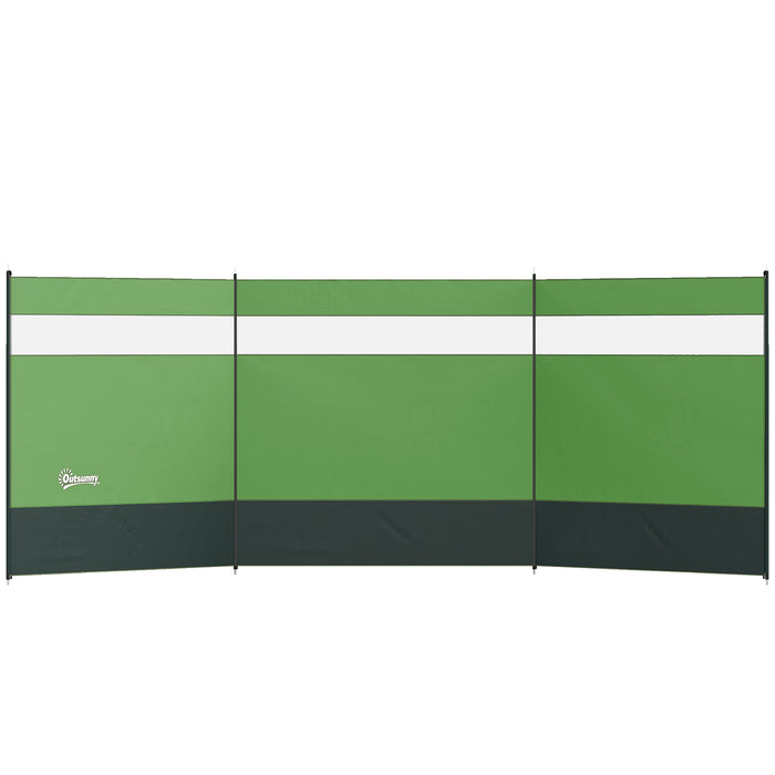 Outsunny Camping Windbreaker with Clear Windows, Carry Bag and Steel Poles, for Beach Caravan Campervan, 440 x 140cm, Army Green