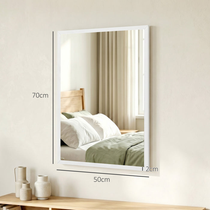 HOMCOM Wall-Mounted Bathroom Mirror, 70 x 50 cm Wall Mirror for Living Room, Bedroom, Hallway, White