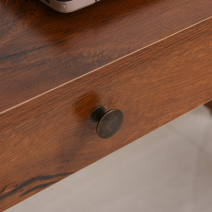Vintage-Style Workstation Desk - Spacious Table Top with Storage Drawers, Shelves, and Metal Handles - Ideal Computer Desk for Home Office and Study Use