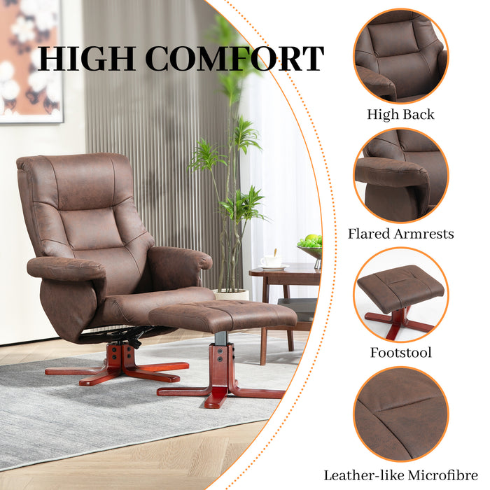 HOMCOM Faux Microfibre Leather Manual Recliner and Footstool Set - Dark Brown | Aosom UK