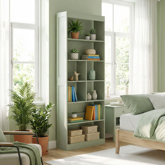 HOMCOM Bookcase, 6-Tier Bookshelf with Open Storage Shelves, Cubes, 180 cm Tall Display Shelf with Anti-Tipping Design, Green
