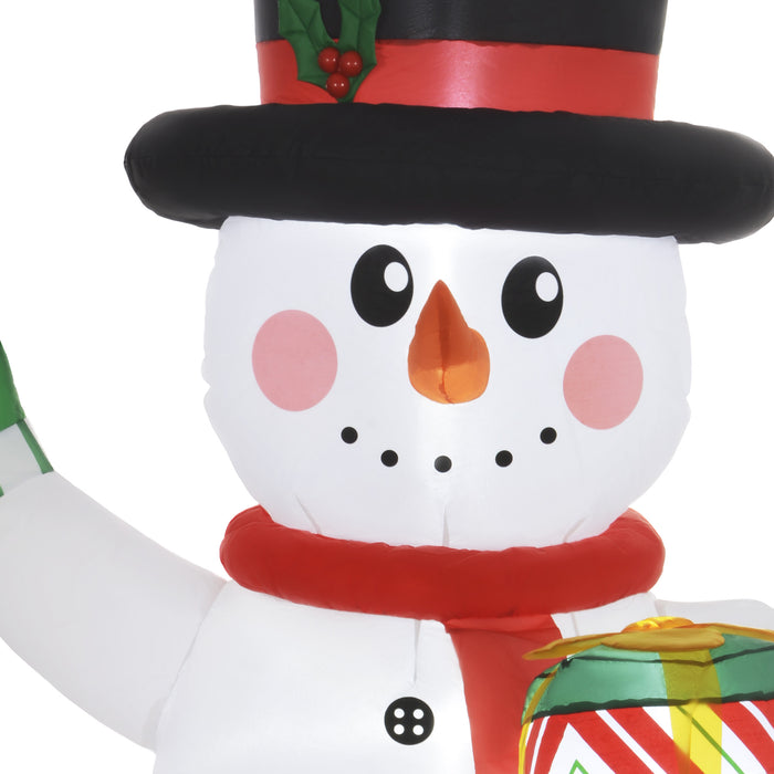 Outsunny 6FT Christmas Inflatable Snowman with Candy Cane and Gift Box, Christmas Blow Up Snowman with Built-in LED Light for Indoor, Outdoor, Party | Aosom UK