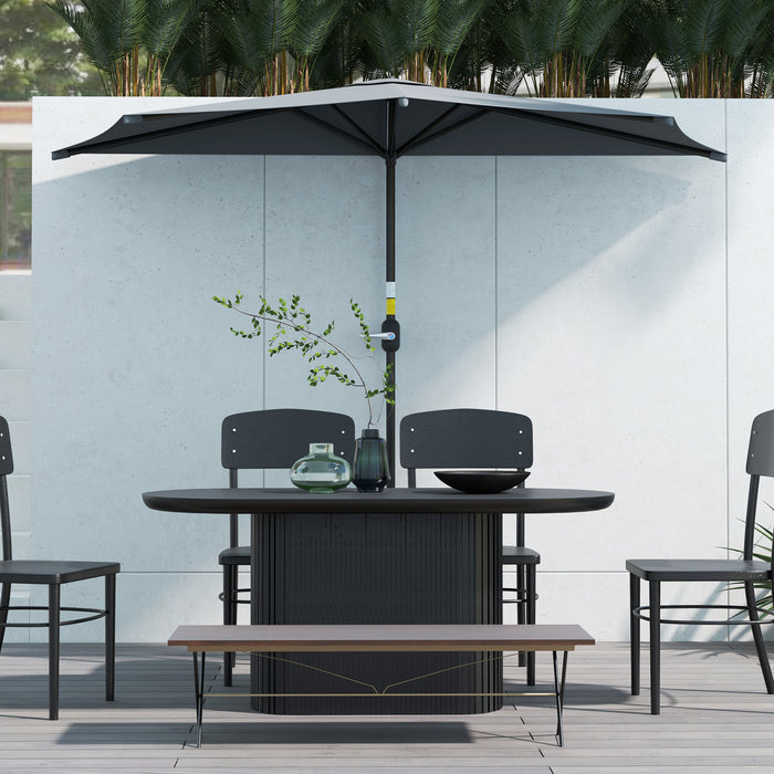 Outsunny 3(m) Half Parasol, Semi Round Umbrella with Metal Frame, Crank Handle for Balcony, Garden, Dark Grey