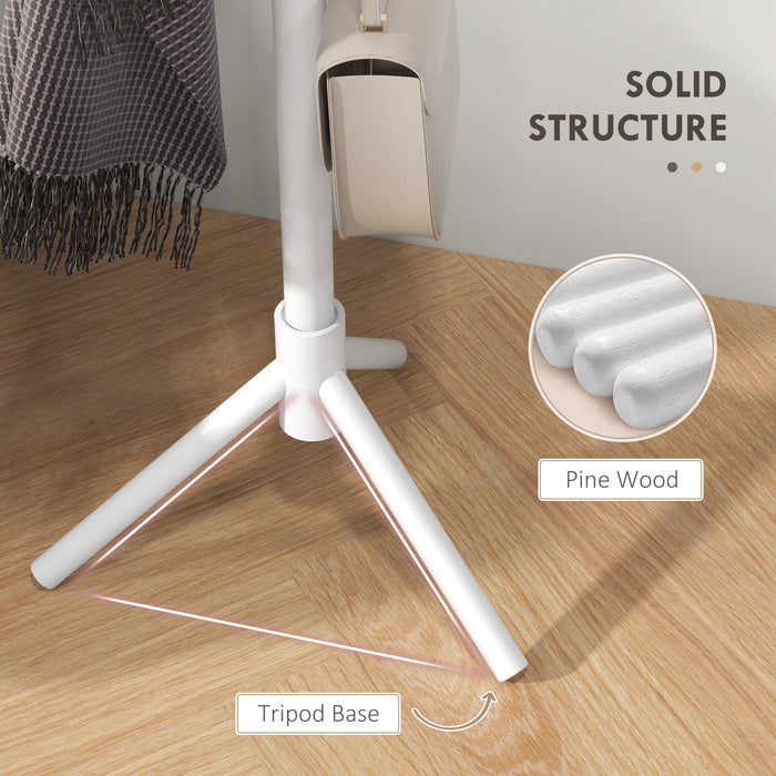 White Wooden Coat Stand with 8 Hooks - Elegant & Durable Clothes Hanger - Ideal for Home or Office Use