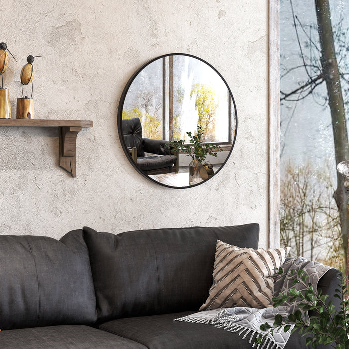 Round Modern Bathroom Mirror - Aluminum Framed Wall-Mounted Vanity, Easy Installation, 70cm - Ideal for Living Rooms & Entryways