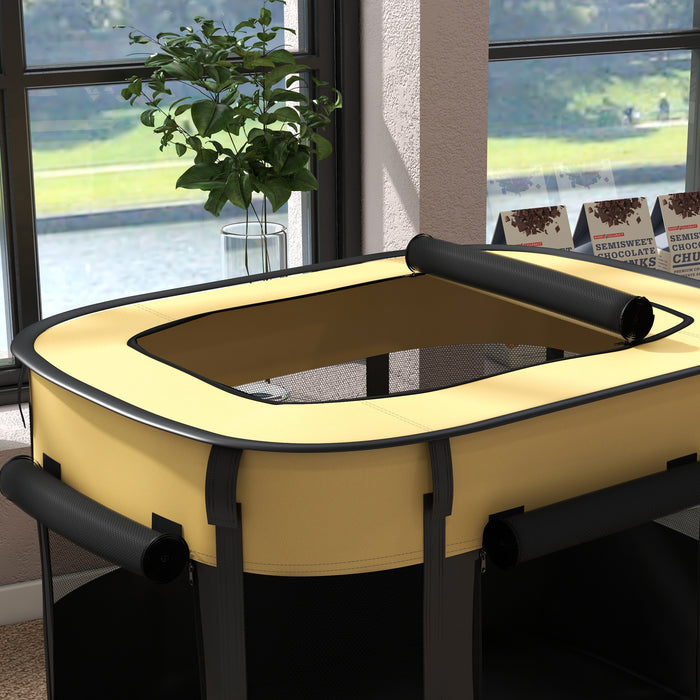 Portable Folding Dog Playpen with Carry Bag - Indoor/Outdoor Pet Enclosure, Bright Yellow - Convenient Space for Pets to Play and Rest