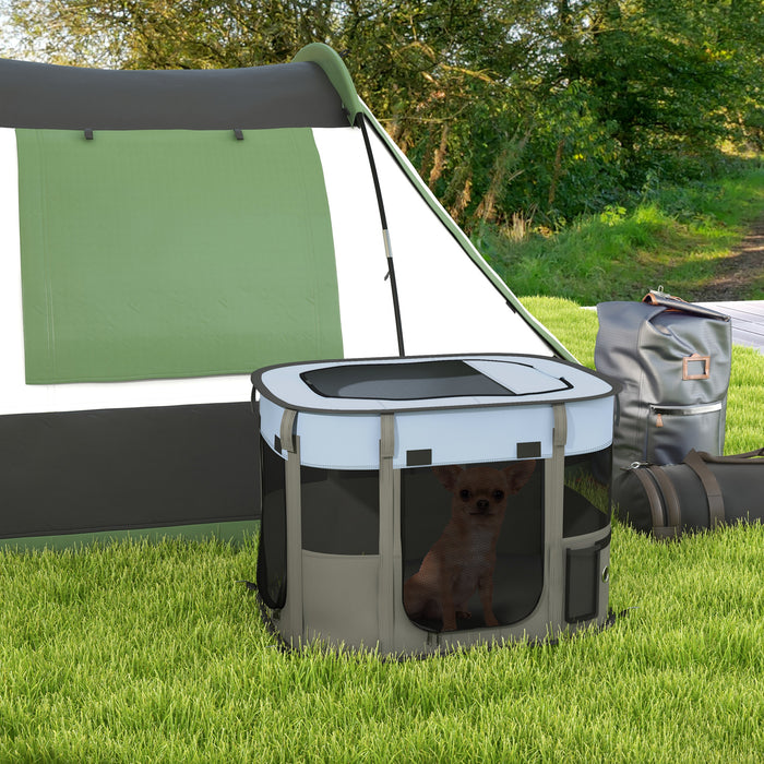 Foldable Canine Playpen - Indoor/Outdoor Portable Pet Enclosure with Carrying Case - Ideal for Puppy Play and Training, Grey
