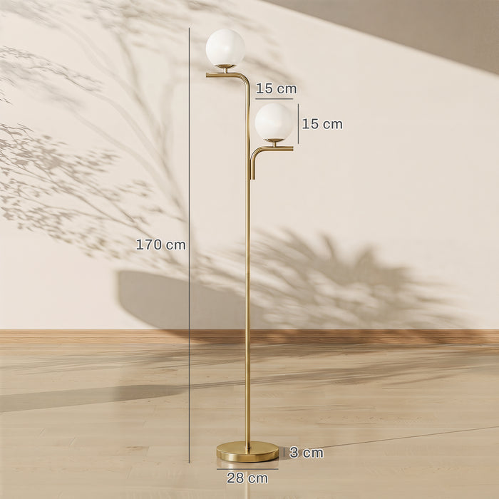 HOMCOM LED Floor Lamp, Modern Standing Lamp with 3 Colour Temperatures, Globe Glass Shades and Foot Switch, Gold Tone