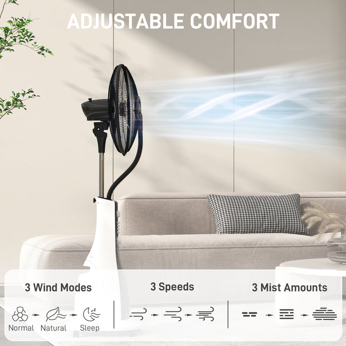 HOMCOM Pedestal Fan with Water Mist Spray, Spray Misting Fan with 75° Oscillation, Tilt Head, 3 Speeds, 3 Modes, 3 Mist, 3L Water Tank, Wheels, for Home, 125 cm