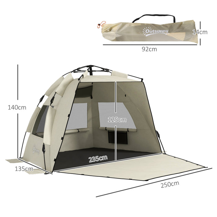 Pop-Up Beach Tent for 2-3 People - UPF 15+ Sun Protection, Extended Floor, Mesh Windows, Sandbag Anchors - Ideal for Sun Shelter and Outdoor Activities