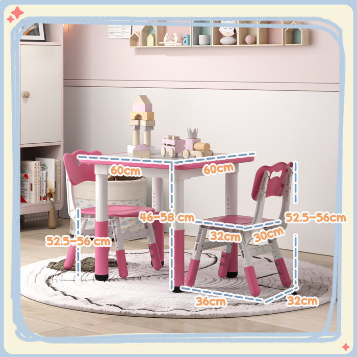 Height Adjustable Kids' Desk Set with 2 Chairs - 3-Piece Children's Activity Table for Playroom and Bedroom - Perfect for Toddlers, Pink