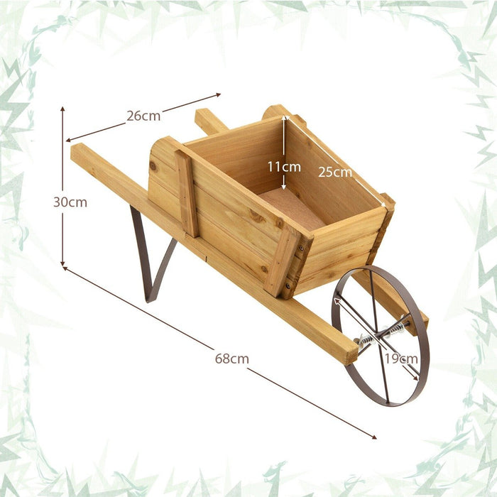 Wooden Wagon Planter Stand Wheelbarrow Flower Cart Garden Decoration-