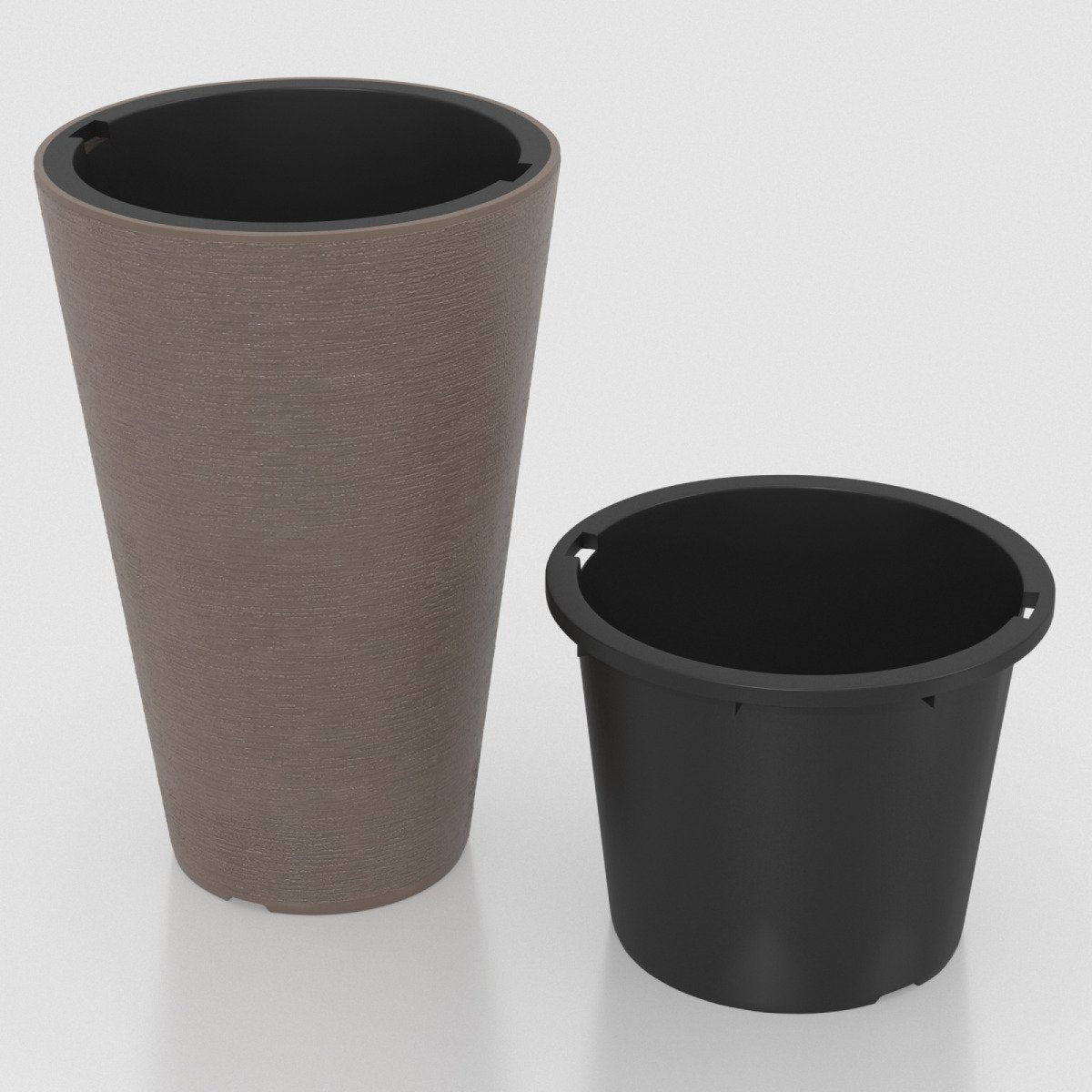 Tall Round Planter Set of 2 with Removable Inner Bucket and Drainage Holes-Brown
