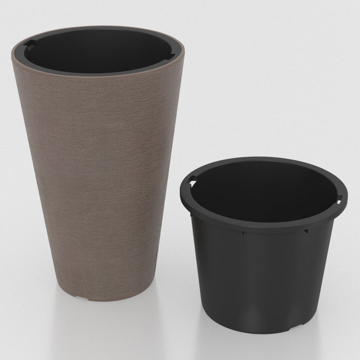 Tall Round Planter Set of 2 with Removable Inner Bucket and Drainage Holes-Brown
