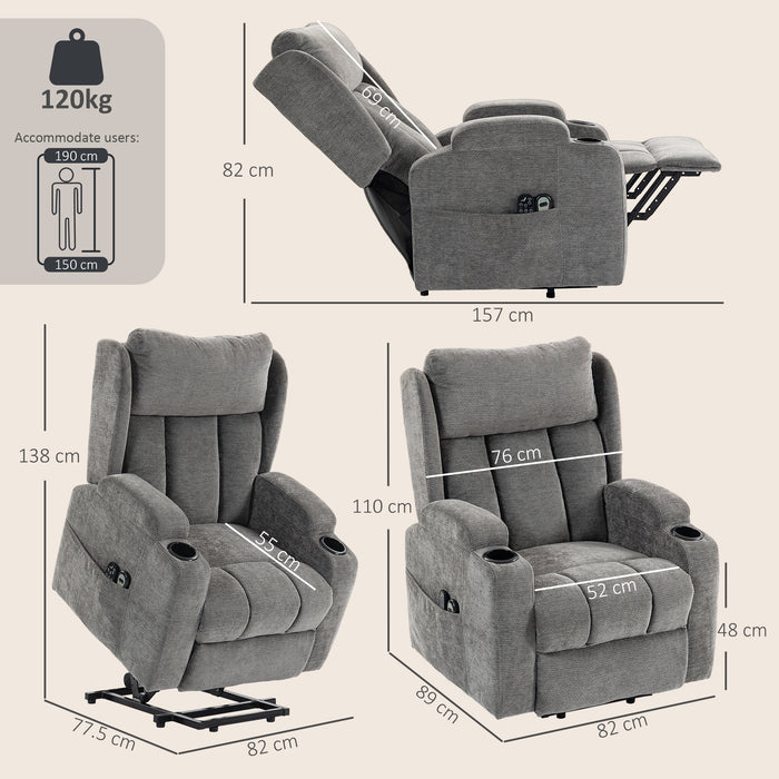 HOMCOM Power Lift Recliner Chair with Vibration Massage and Heat, Chenille Riser and Recliner Armchair for Elderly, Grey