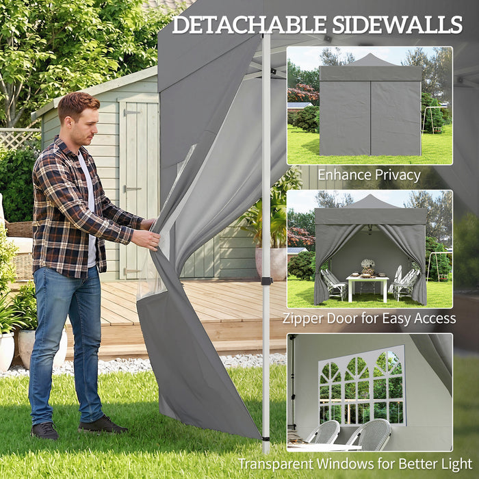 Outsunny 3 x 3 m Pop Up Gazebo with Sidewalls, UPF50+ Heavy Duty Garden Party Tent Marquee with Wheeled Carry Bag, Dark Grey