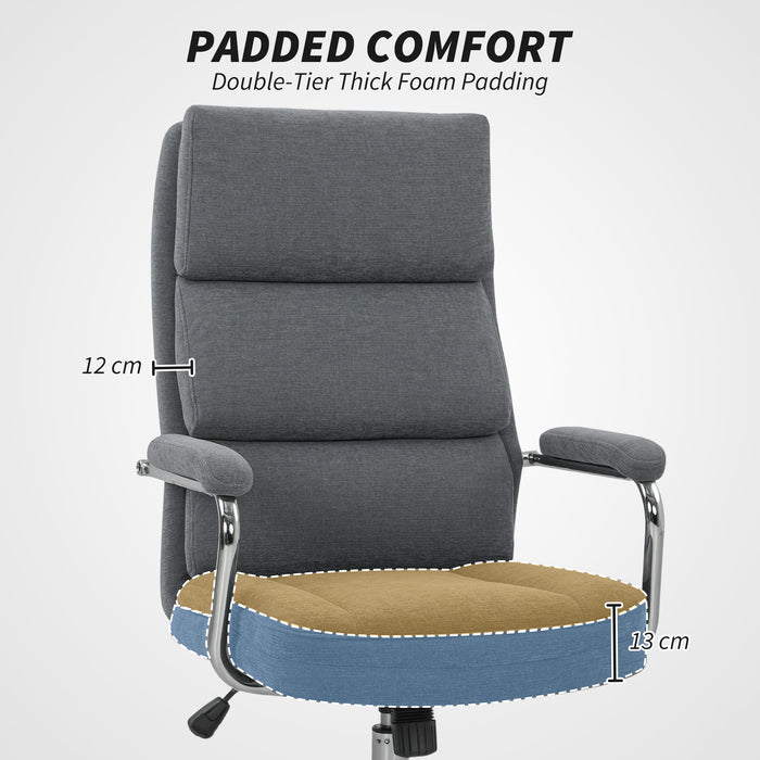 HOMCOM Executive Office Chair, Linen Fabric Computer Desk Chair with Double-Layer Back Cushion, Tilt Function, Height Adjustable for Home, Charcoal Grey